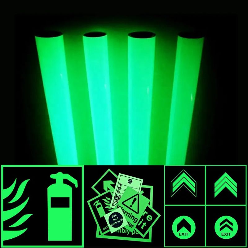 12 Jam Green Waterproof Self Adhesive Photoluminescent Luminous Vinyl Film untuk Tanda Keluar