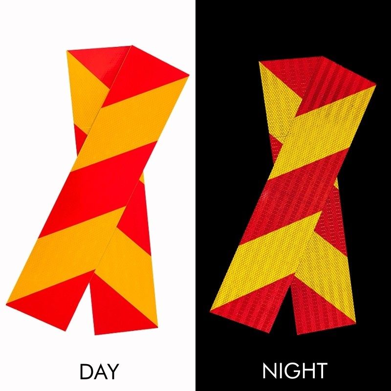 Kuning dan Merah Bergaris Aluminium Reflector Reflective Chevron Sticker Untuk Truk Berat