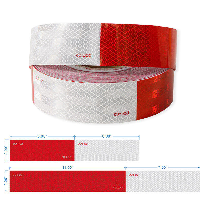 Pita stiker reflektif merah dan putih tahan air DOT-C2 untuk truk outdoor