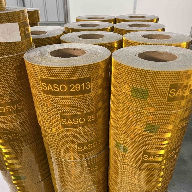 LU SASO 2913 Arab Saudi Retro Reflective Sticker Conpicuity Tape 5cm 7.5 cm 10 cm Yellow Metallized Acrylic Reflective Tape untuk keselamatan lalu lintas